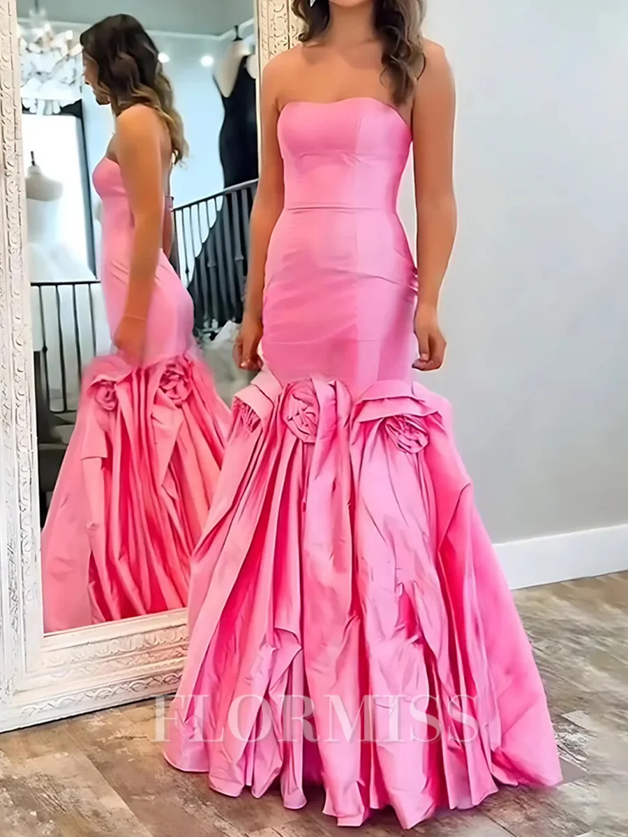 Mermaid Straight Flower Floor-Length Taffeta Corset Prom Dress