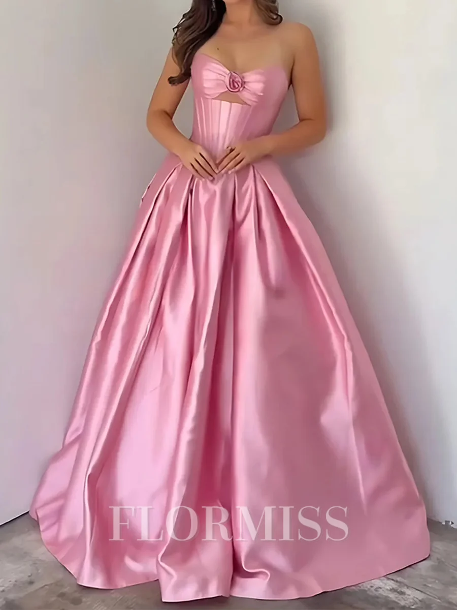 Ball-Gown Sweetheart Pleated Floor-Length Satin Corset Prom Dress