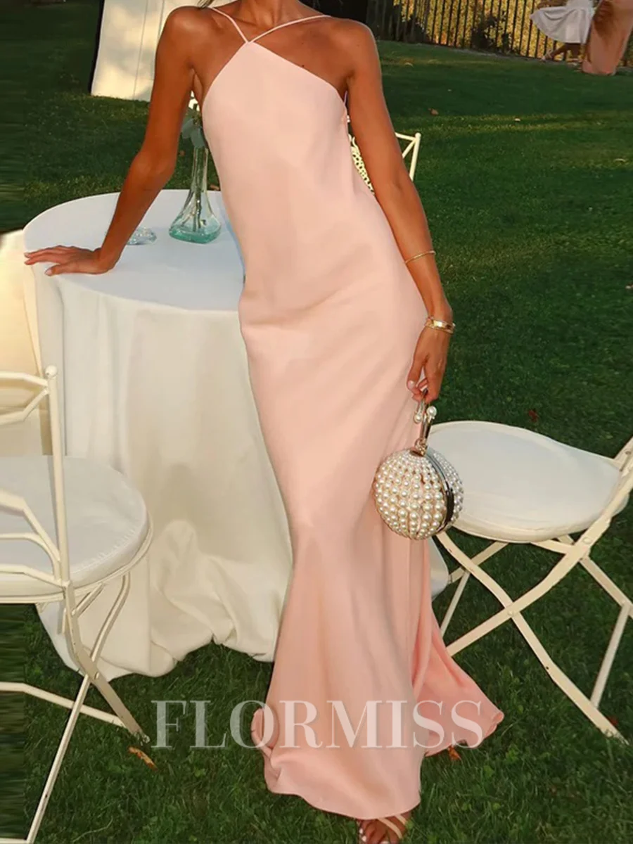 Sheath Spaghetti Straps Sweep Train Silk Like Satin Prom Dress