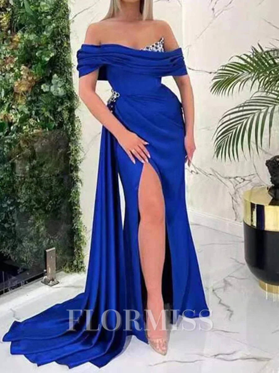 Sheath Off-the-Shoulder Sash/Ribbon/Belt Floor-Length Silk Like Satin Corset Prom Dress