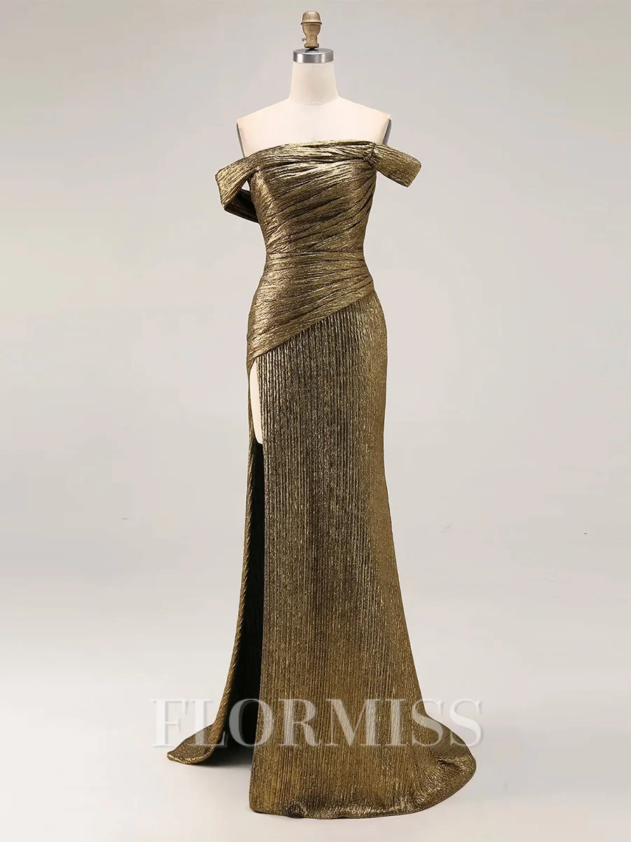 Sheath Off-the-Shoulder Pleated Sweep Train Other Corset Prom Dress