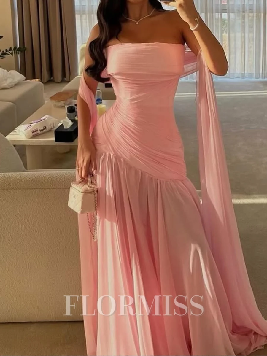 Sheath Straight Pleated Sweep Train 30D Chiffon Corset Prom Dress