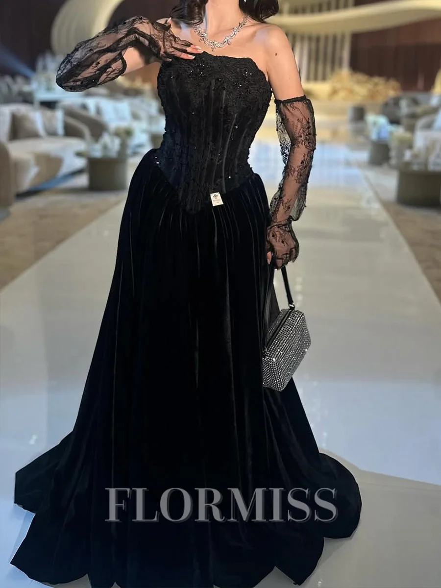 A-line Straight Ruffles Sweep Train Satin Corset Prom Dress