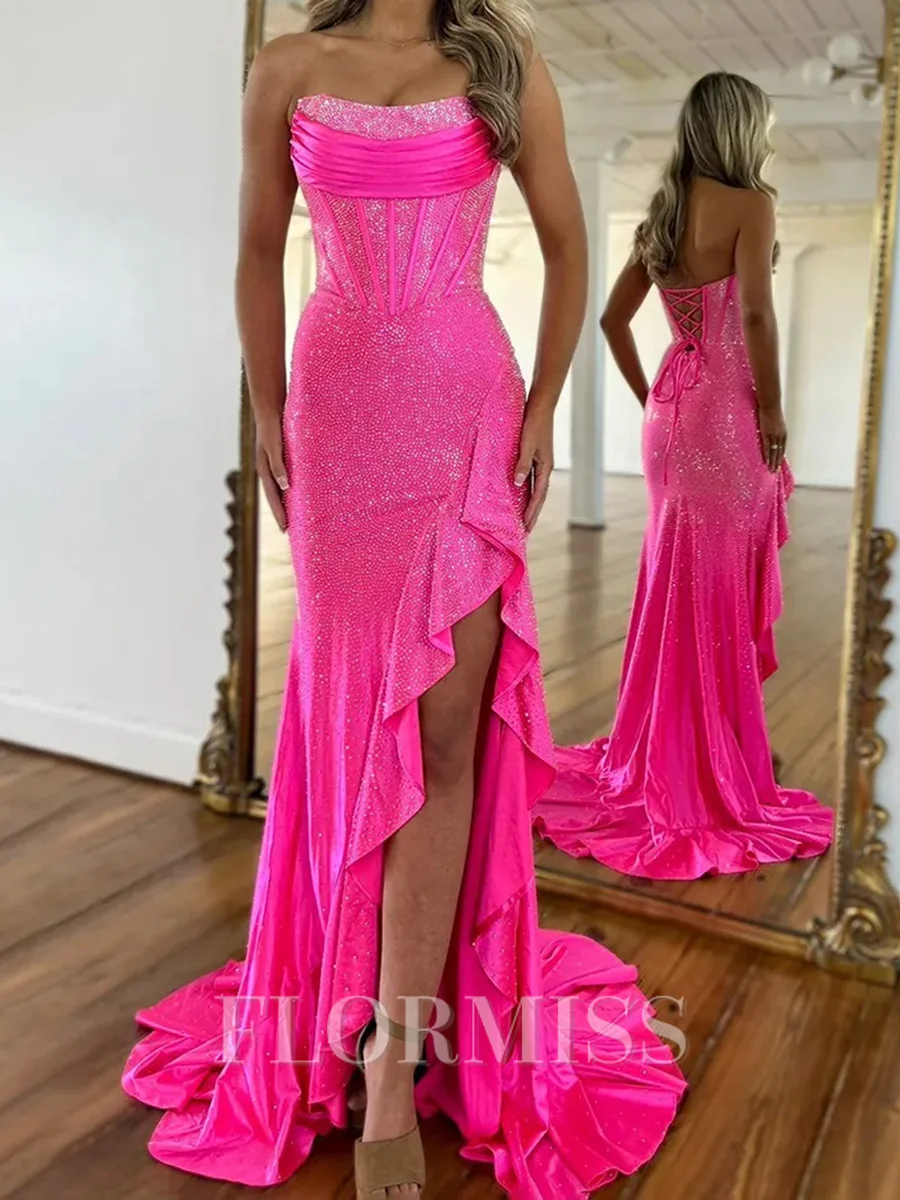 Sheath Straight Sequin Sweep Train Corset Prom Dress