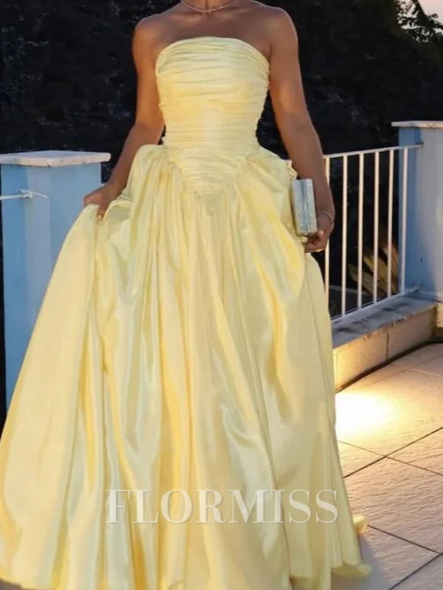 A-line Straight Pleated Floor-Length Taffeta Corset Prom Dress