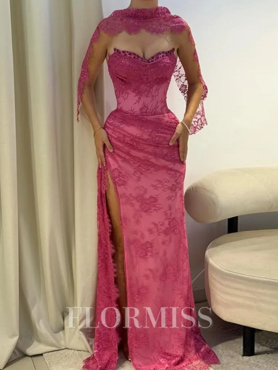 Sheath Sweetheart Appliques Lace Sweep Train Tulle Prom Dress