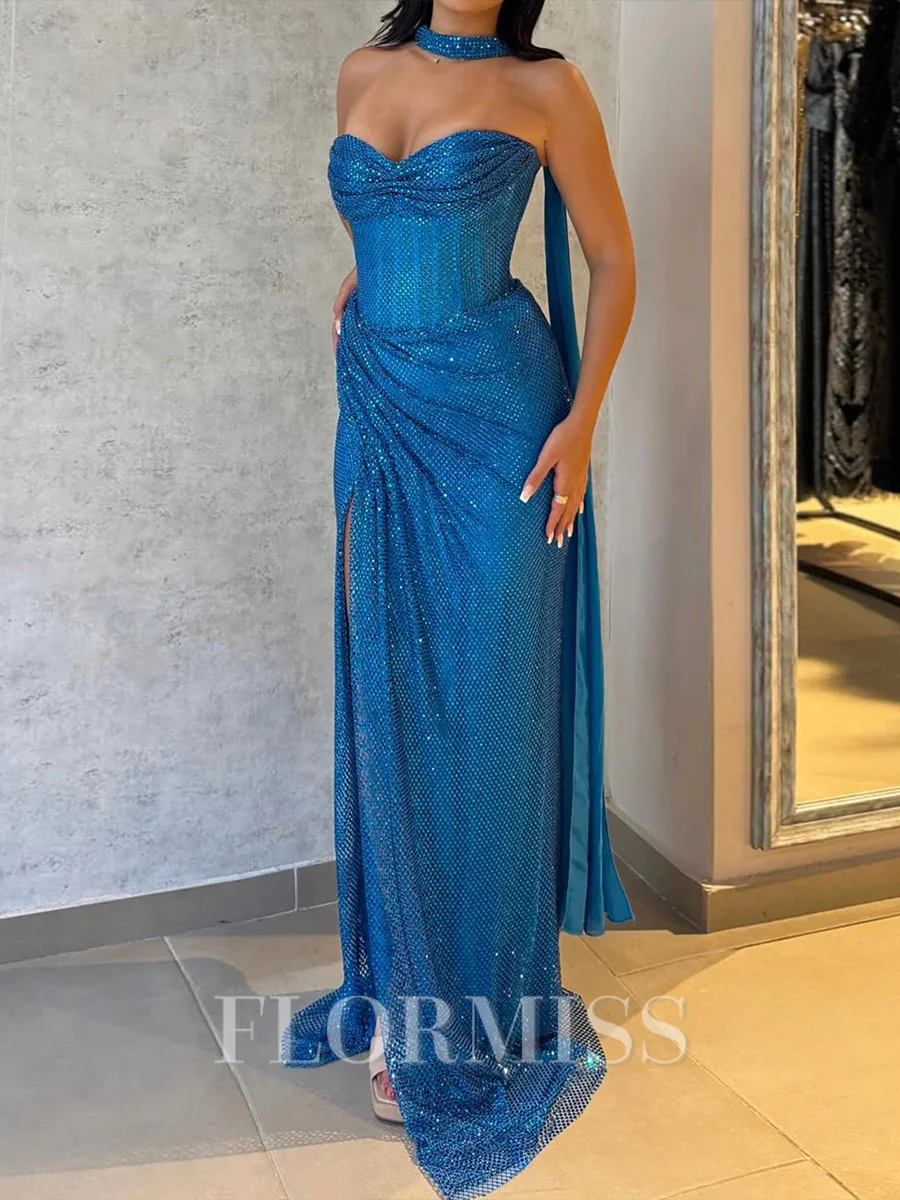 Sheath Sweetheart Sequin Floor-Length Corset Prom Dress