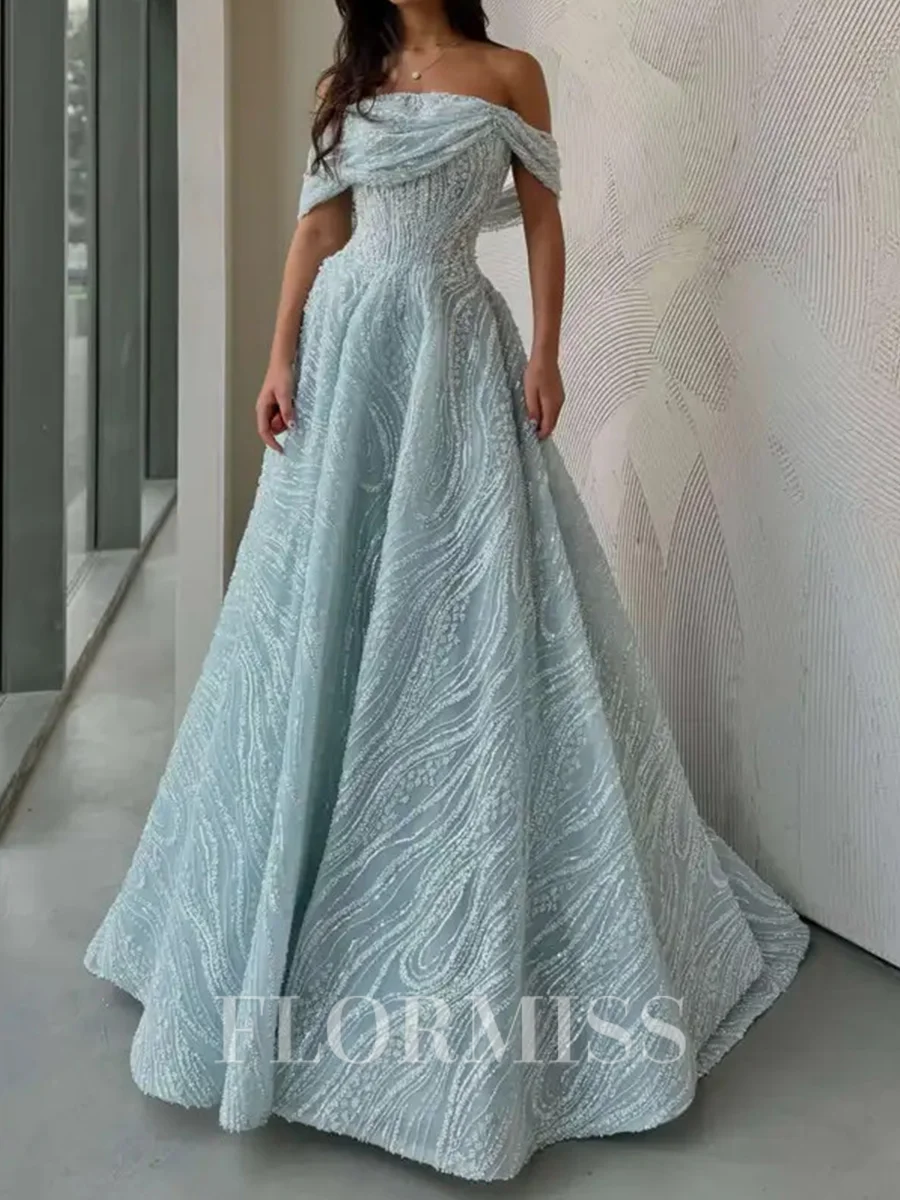 A-line Off-the-Shoulder Ruffles Floor-Length Lace Corset Prom Dress