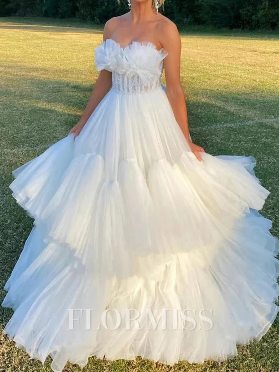 A-line Straight Cascading Ruffles Ankle-Length Tulle Corset Prom Dress