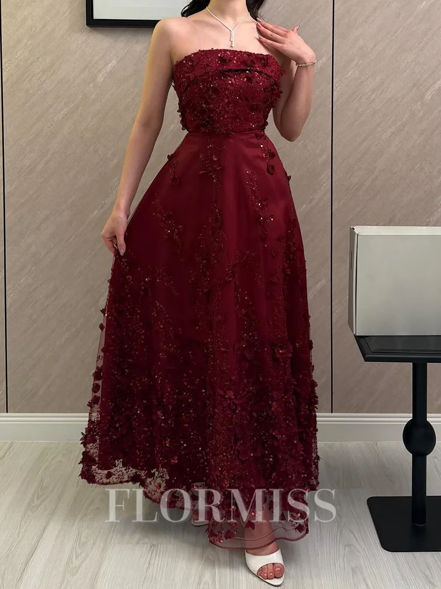 A-line Straight Flower Ankle-Length Tulle Corset Prom Dress