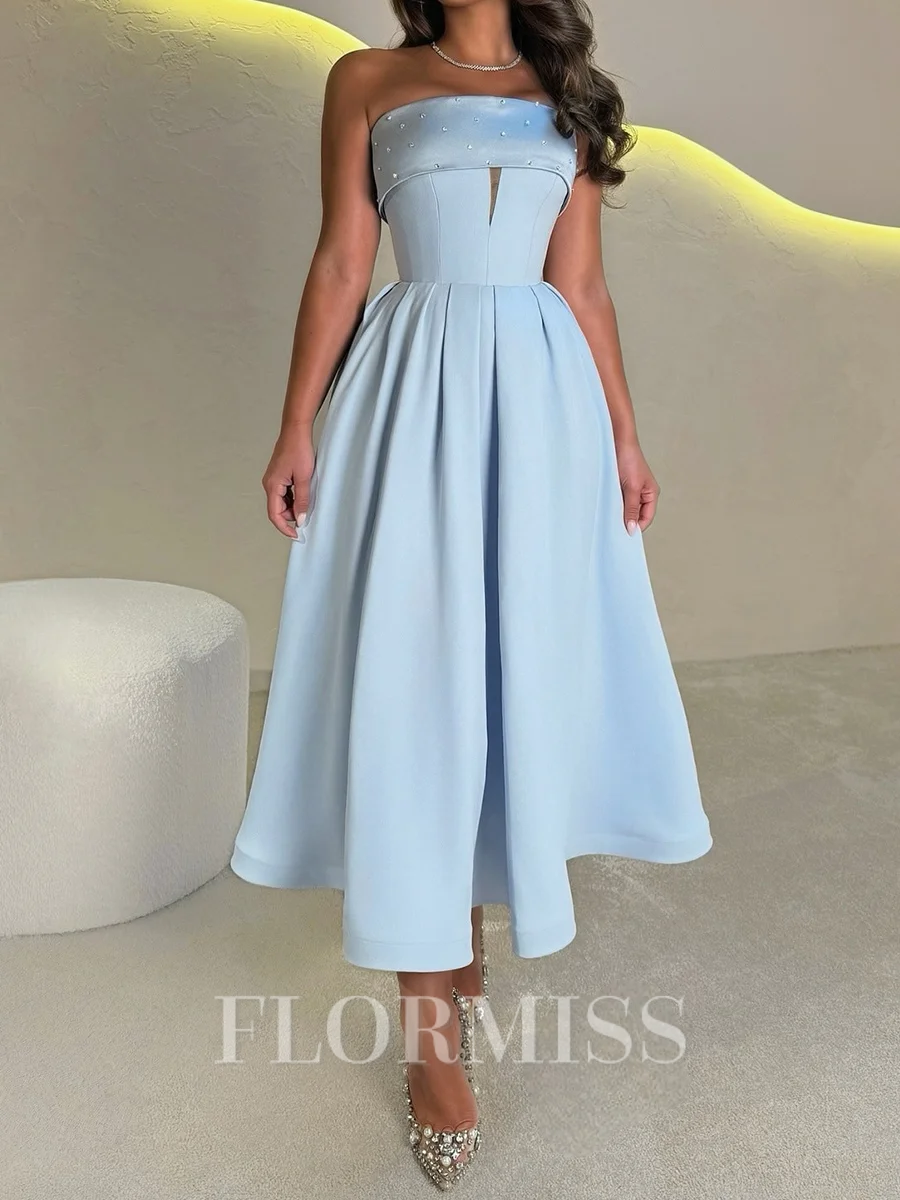 A-line Straight Ruffles Ankle-Length Satin Corset Prom Dress