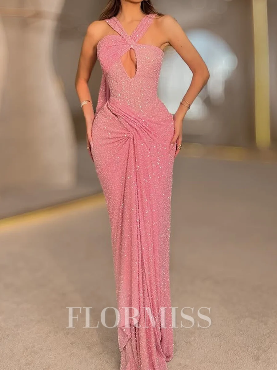 Sheath Halter Sequin Floor-Length Prom Dress