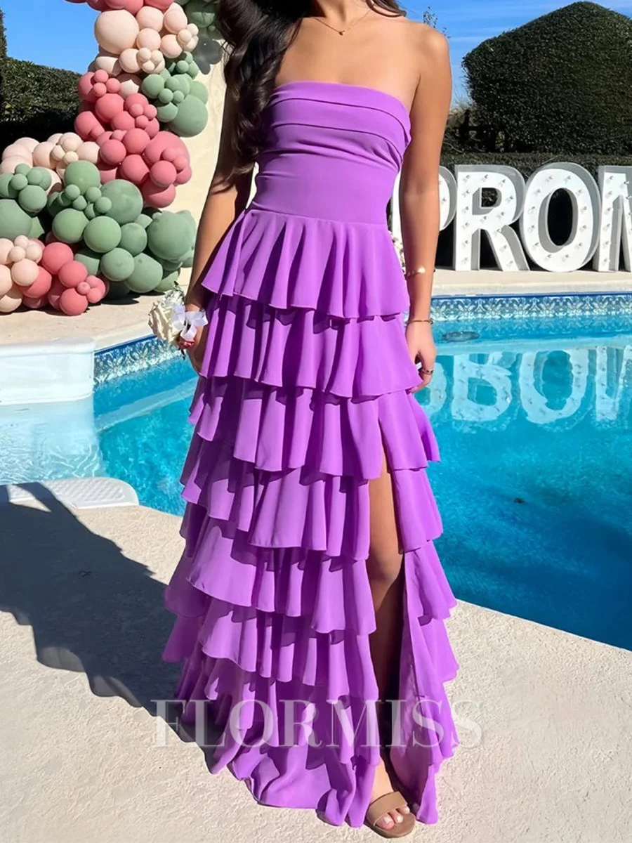 A-line Straight Cascading Ruffles Floor-Length Chiffon Corset Prom Dress