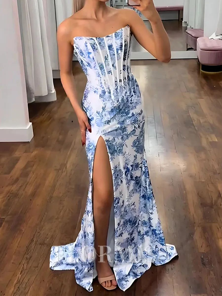 Sheath Straight Sweep Train Corset Prom Dress