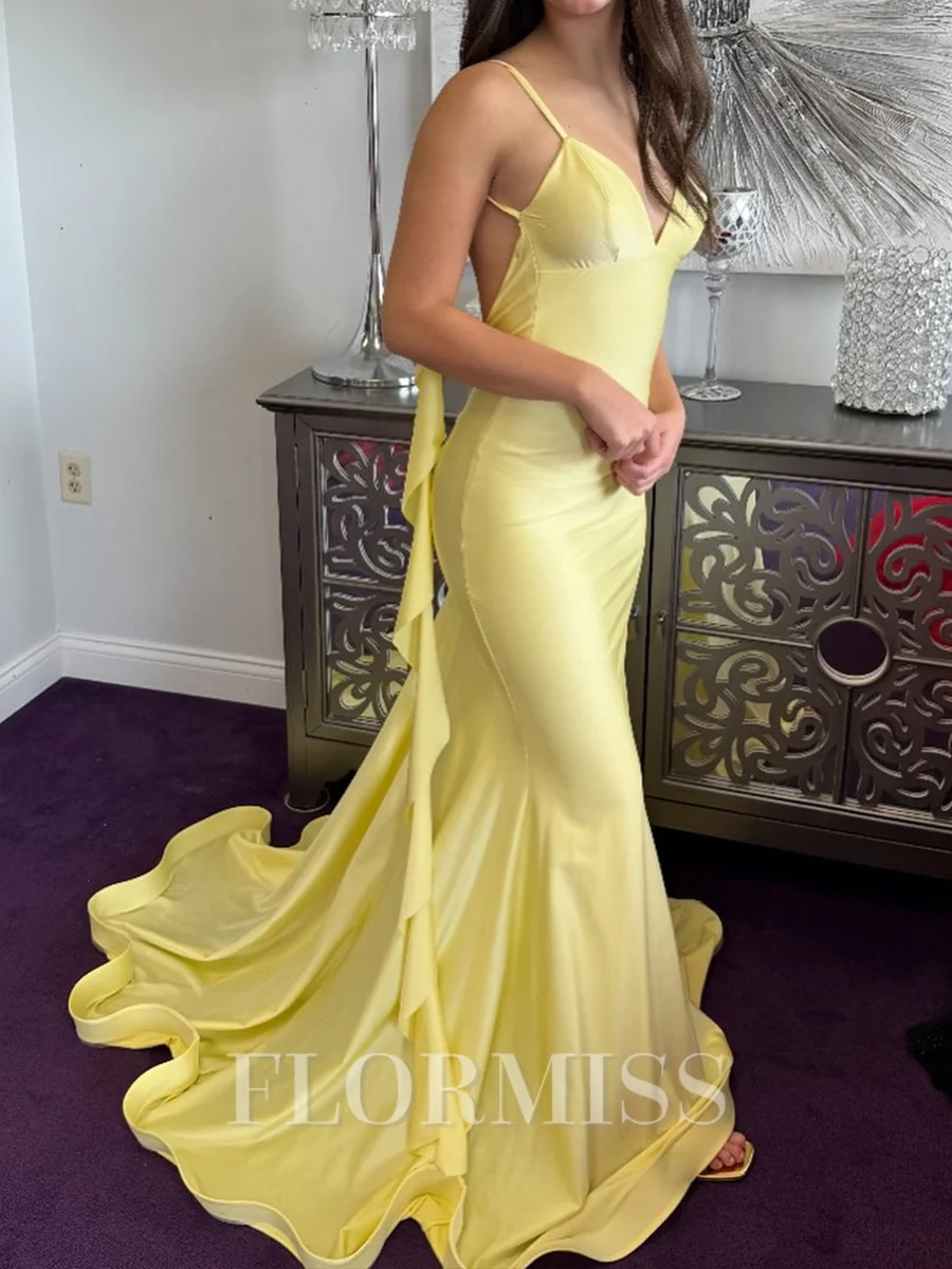 Mermaid Spaghetti Straps Ruffles Court Train Jersey Prom Dress
