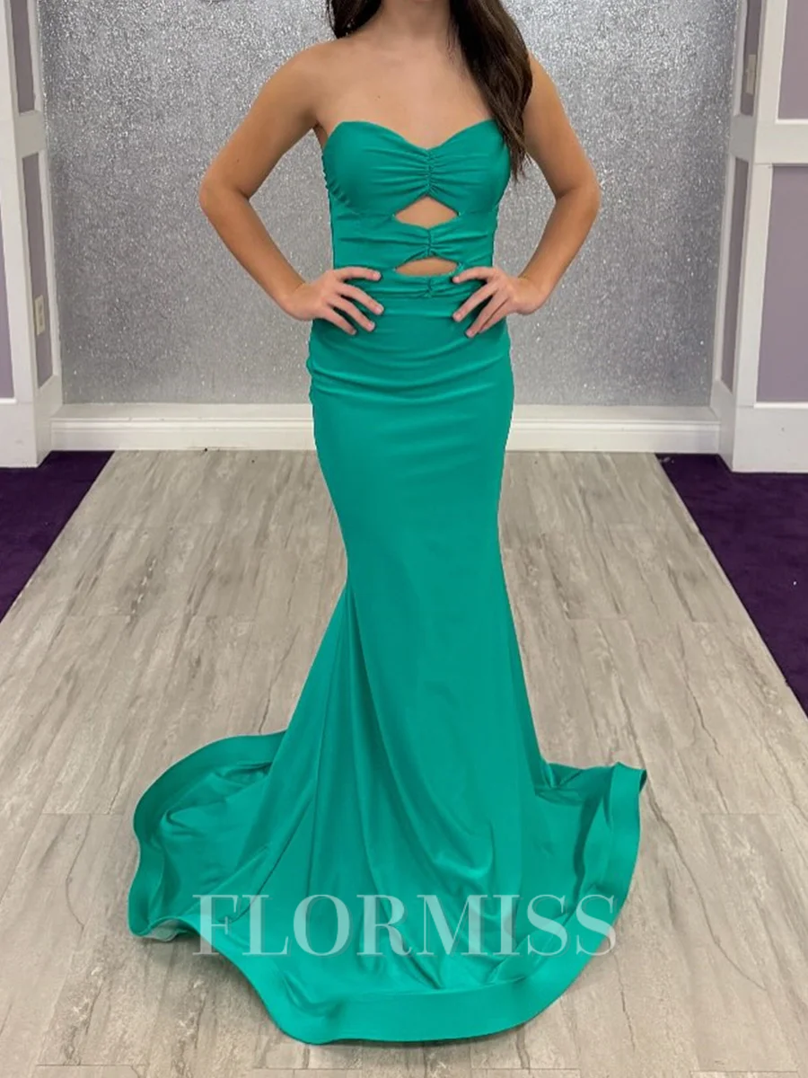 Mermaid Sweetheart Pleated Sweep Train Jersey Prom Dress