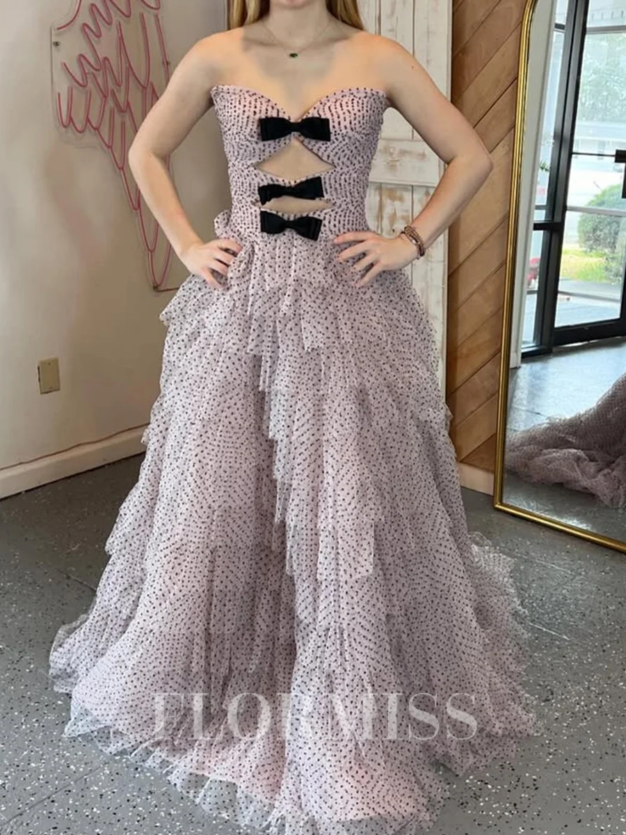 A-line Sweetheart Cascading Ruffles Sweep Train Chiffon Prom Dress