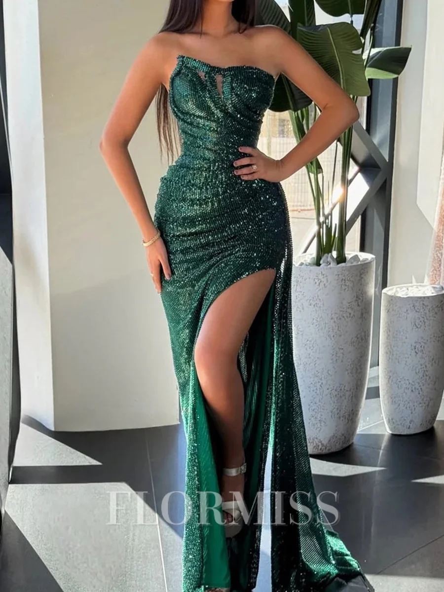 Sheath Straight Pleated Sweep Train Prom Dress