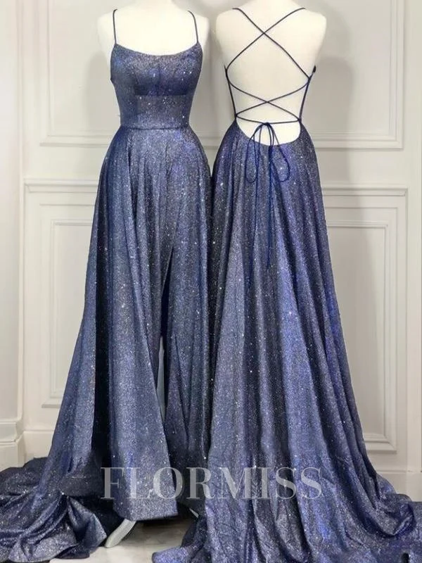 A-Line/Princess Spaghetti Straps Sweep Train Prom Dresses