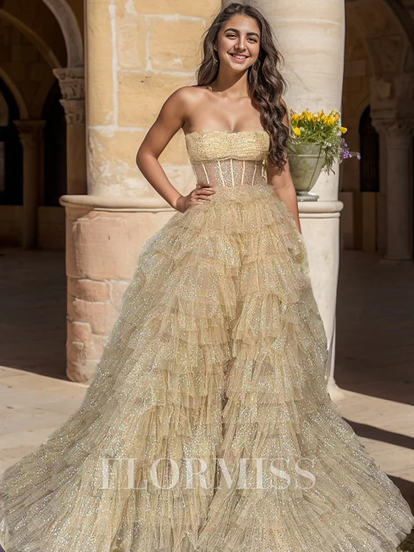 A-line Straight Court Train Corset Dress