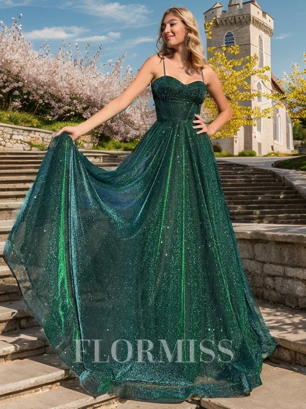 A-line Spaghetti Straps Sweep Train Corset Dress