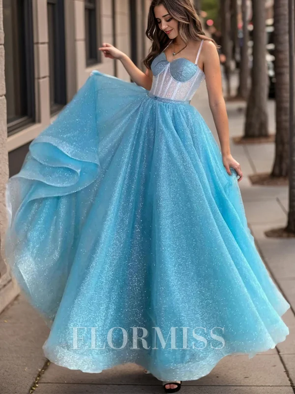 A-line Spaghetti Straps Sweep Train Corset Dress