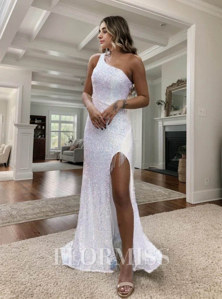 Sheath One-Shoulder Sequin Sweep Train Dress