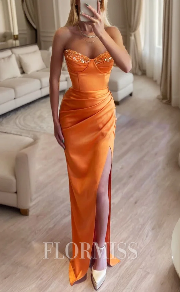 Sheath Sweetheart Pleated Floor-Length Satin Dress