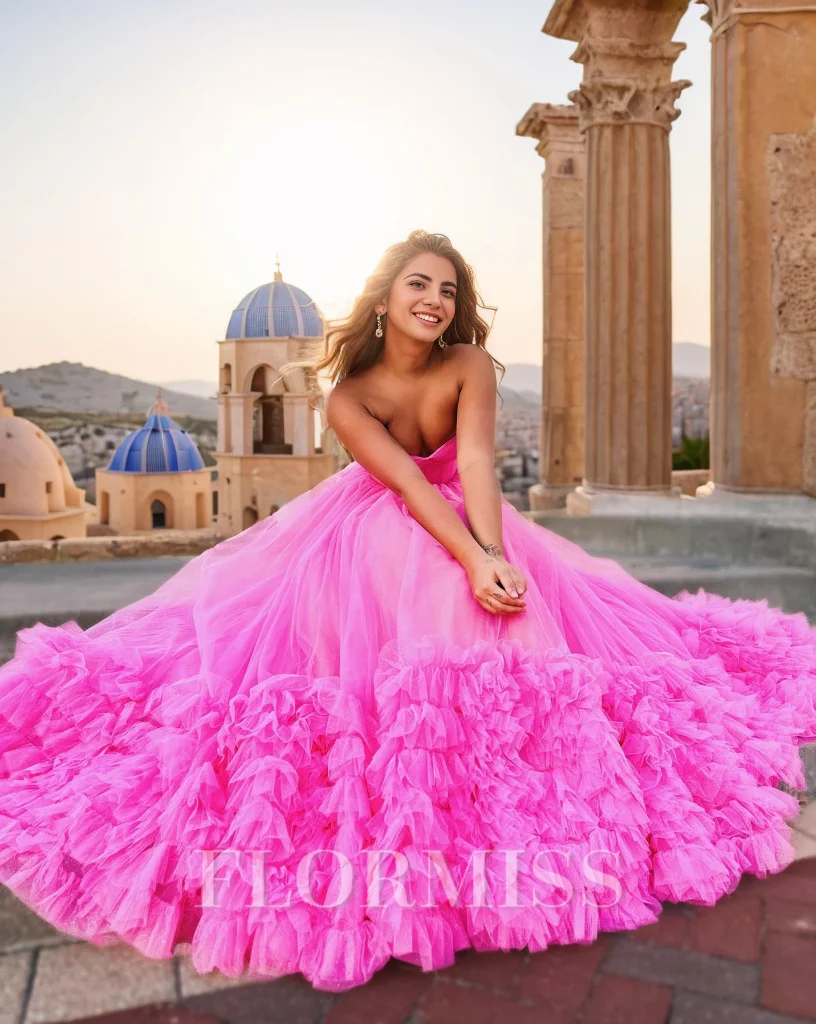 A-line Sweetheart Layers Court Train Tulle Corset Dress