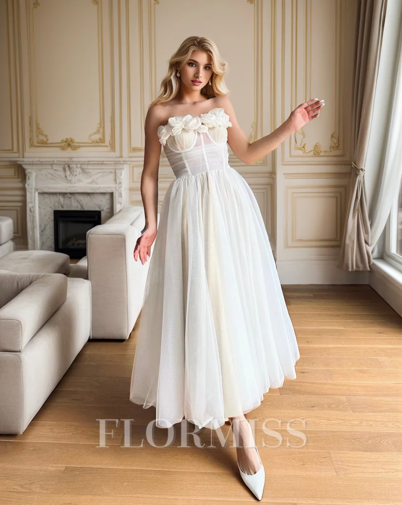 A-line Straight Flower Ankle-Length Tulle Corset Dress