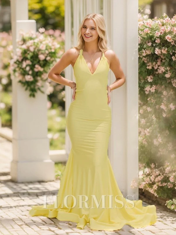 Sheath V-neck Sweep Train Jersey Dress