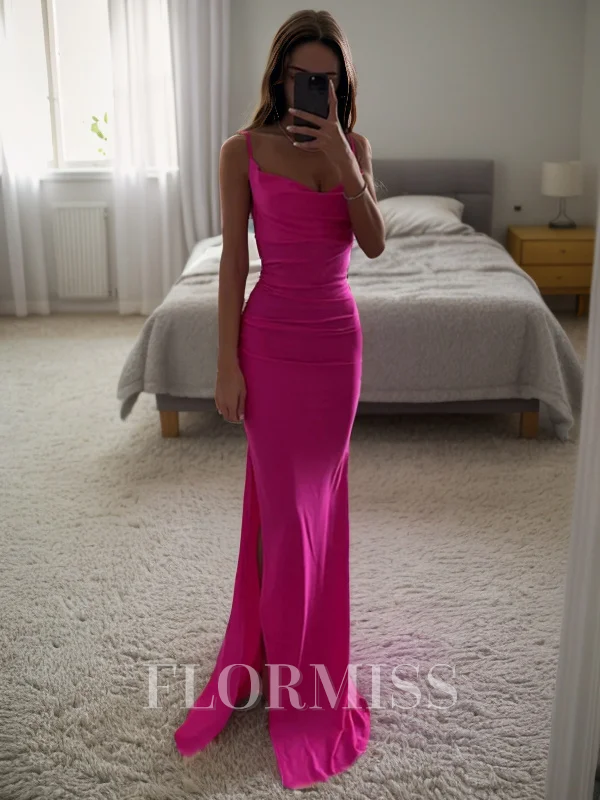 Sheath/Column Jersey Spaghetti Straps Sleeveless Sweep/Brush Train Dresses