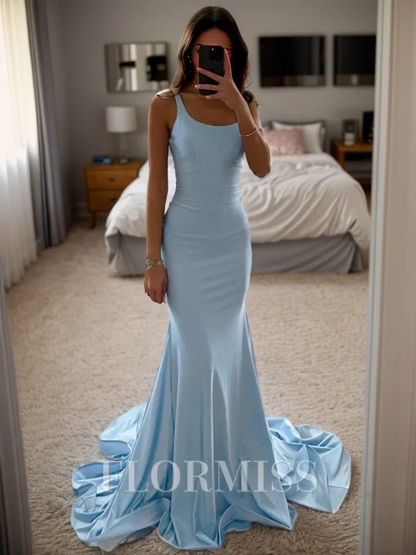 Sheath/Column Silk Like Satin Straps Sleeveless Sweep/Brush Train Dresses