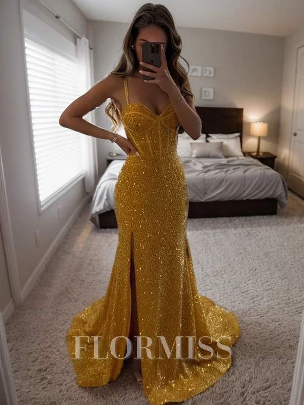 Sheath/Column Sequins Spaghetti Straps Sleeveless Sequins Dresses