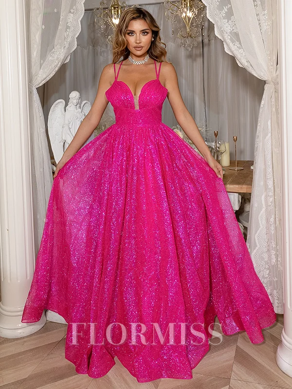 A-Line/Princess V-neck Spaghetti Straps Floor-Length Prom Dress