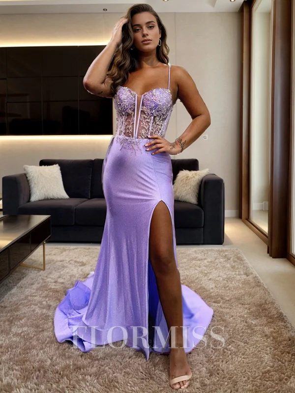 Sheath Spaghetti Straps Appliques Lace Court Train Corset Dress