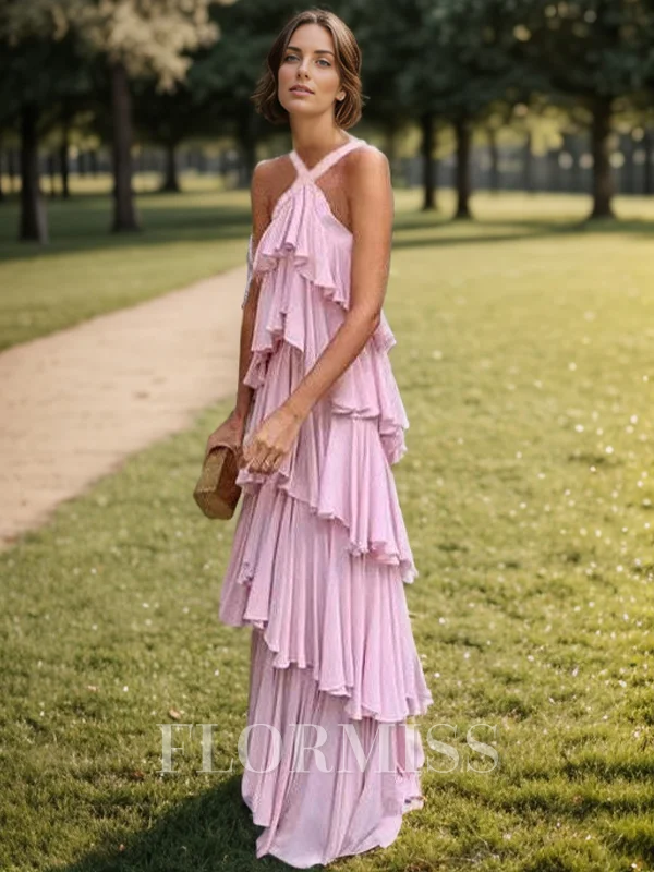 A-Line/Princess Straps Floor-Length Chiffon Dresses