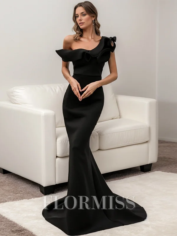 Trumpet/Mermaid One-Shoulder Court Train Satin Dresses