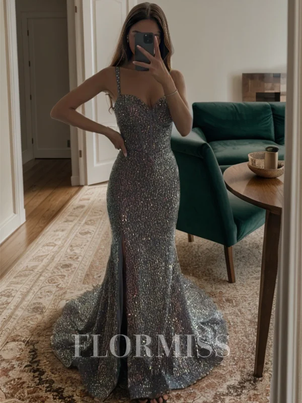 Sheath/Column Straps Court Train Other Dresses with Leg Slit