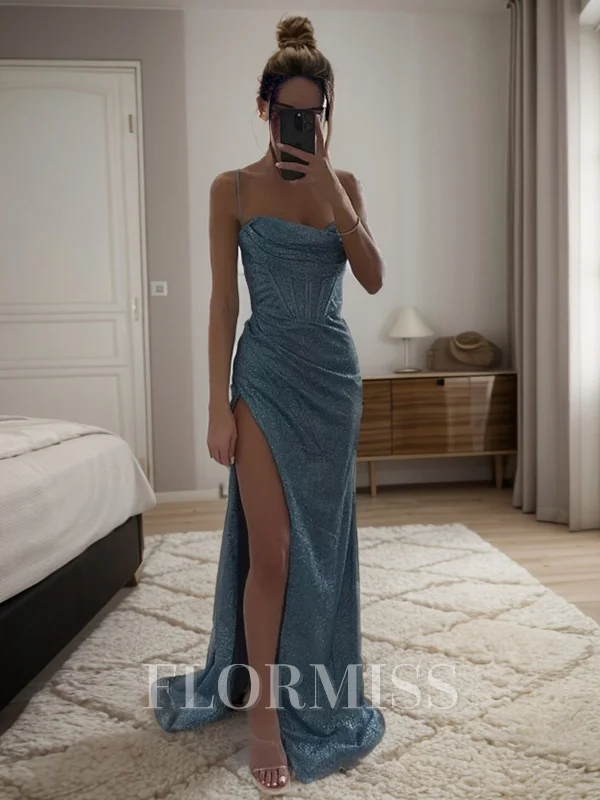 Sheath/Column Straps Sweep Train Sequins Dresses with Leg Slit