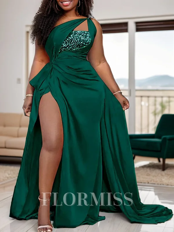 A-line Sleeveless Sweep Train Beautiful Silk like Satin Dress