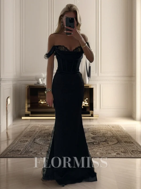 Sheath Off-the-Shoulder Pleated Floor-Length Silk Like Satin Corset Dress