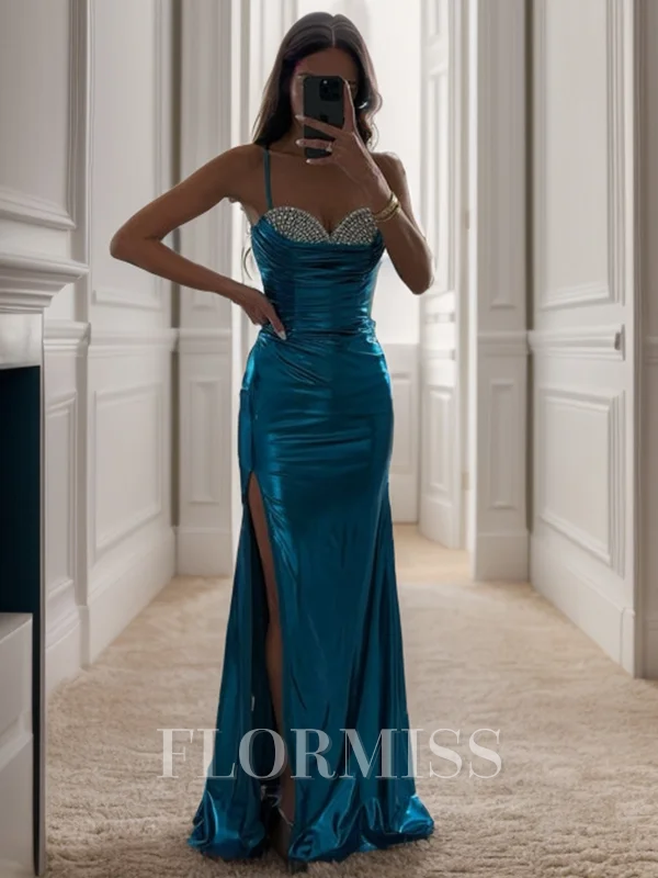 Sheath Spaghetti Straps Rhinestone Floor-Length Dress