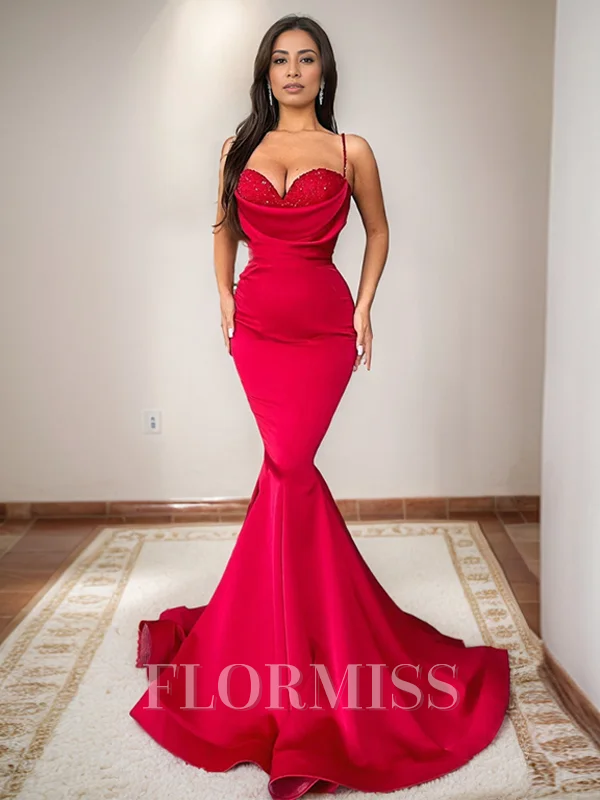 Mermaid Spaghetti Straps Sweep Train Charmeuse Dress