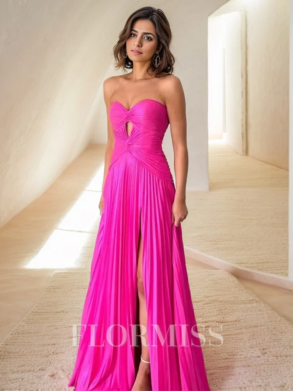 A-line Sweetheart Pleated Floor-Length Chiffon Dress