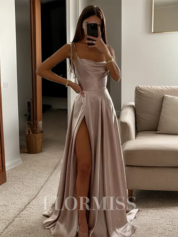 Sheath/Column Straps Sweep Train Silk like Satin Spaghetti Straps Dress