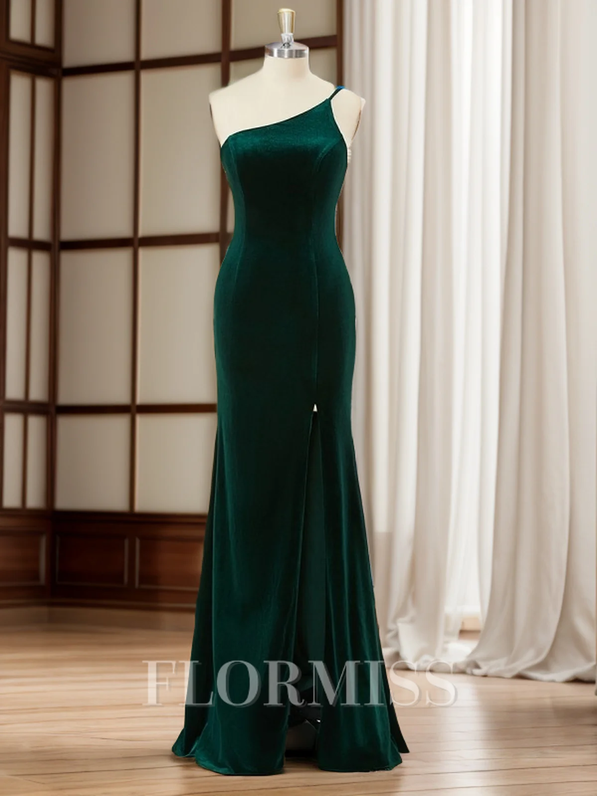 Sheath Velvet One-Shoulder Floor-Length Dress