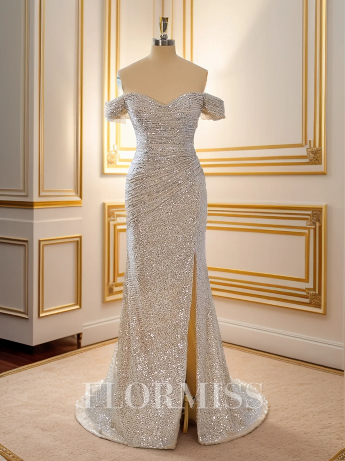 Sheath Off-the-Shoulder Pleated Sweep Train Dress