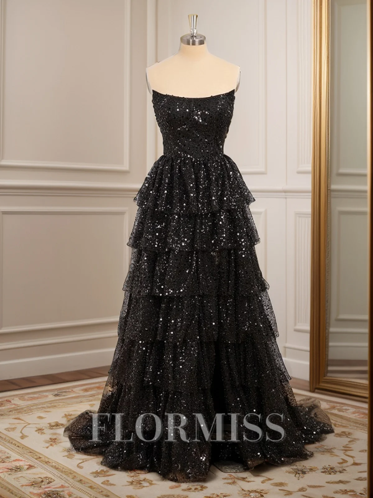 A-line Straight Beading Sweep Train Dress