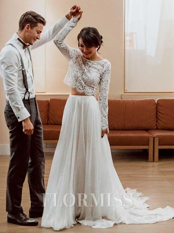 A-Line/Princess Scoop Sweep Train 30D chiffon Wedding Dresses